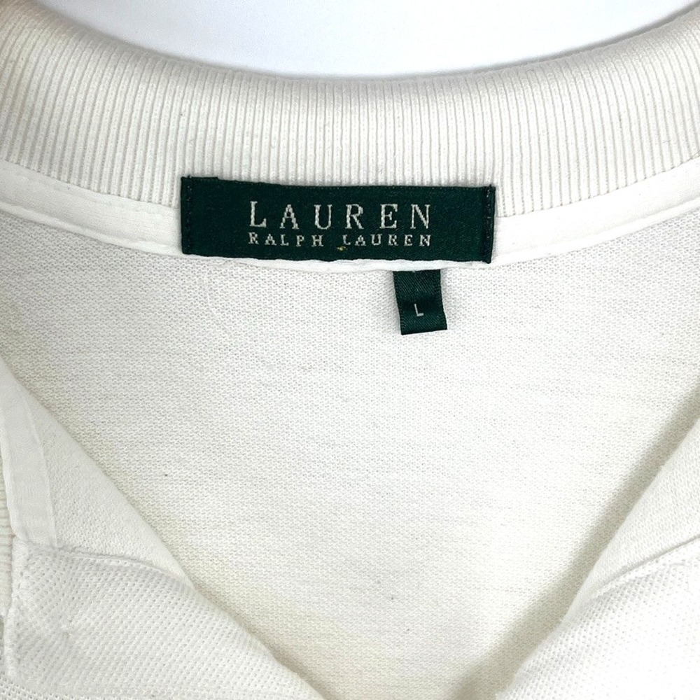 Lauren Ralph Lauren OffWhite Pique Knit Polo Top L Minimalist Clean Girl Classic - Picture 3 of 8